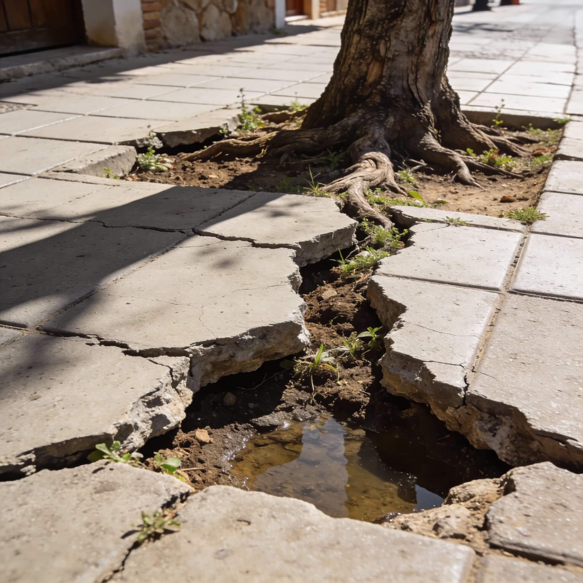 Acera con baldosas en desperfecto